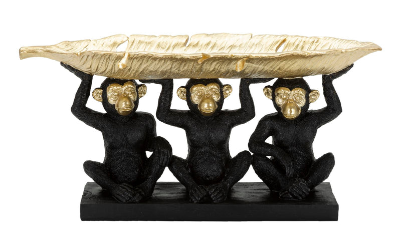Decorațiune Mauro Ferretti Maimuță Tris M, Negru/Auriu, 43x20 cm