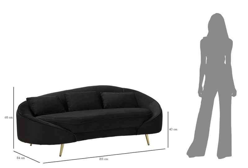 Canapea Mauro Ferretti 3 Oslo cu, Negru Ang Auriu, 185x68 cm