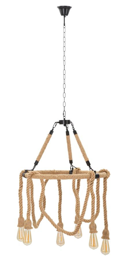 Plafonieră Mauro Ferretti Rope Circle, Maro/Negru, Ø64 cm