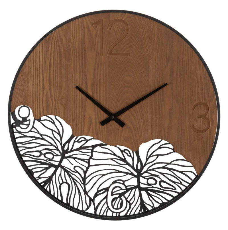 Ceas de Perete Mauro Ferretti Wood/Leaf, Negru/Maro, Ø60 cm