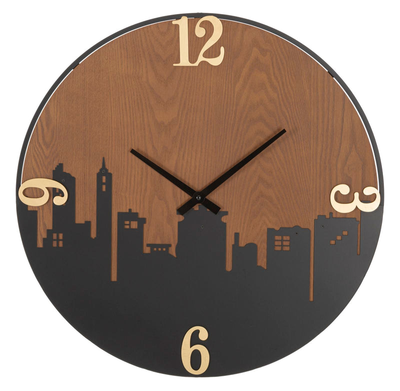 Ceas de Perete Mauro Ferretti City, Negru/Maro/Auriu, Ø60 cm
