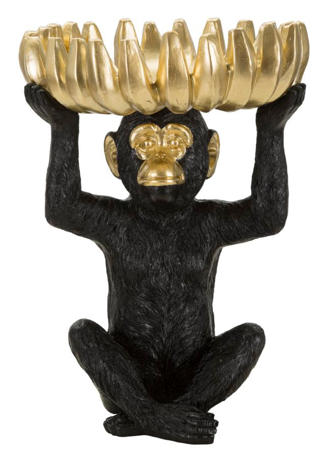 Decorațiune Mauro Ferretti Maimuță Tray Banane, Negru/Auriu