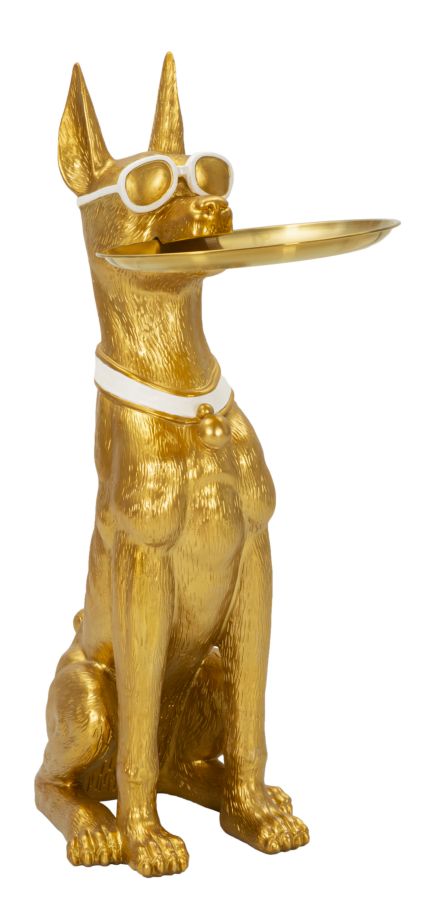 Decorațiune Mauro Ferretti Câine Pit cu Tavă, Auriu, 27x74 cm