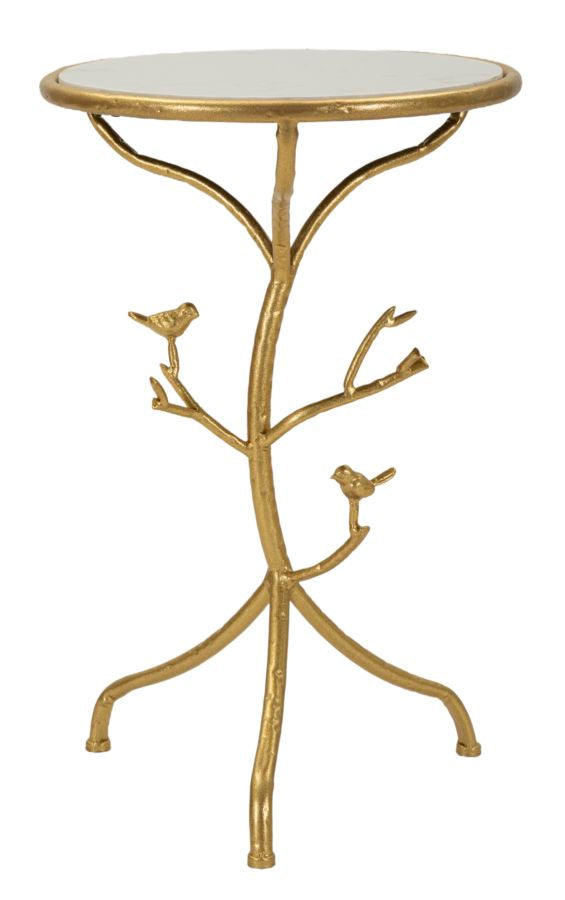 Măsuță Laterală Mauro Ferretti Păsări, Auriu/Alb, Ø38 cm