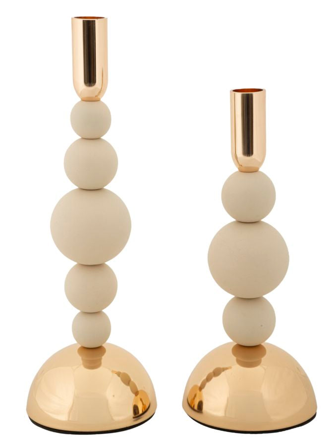 Suport Lumânări Mauro Ferretti 2 Pieces, Crem/Auriu