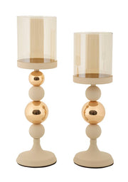 Suport Lumânări Mauro Ferretti 2-Pack Glazed, Crem/Auriu, Ø10 cm