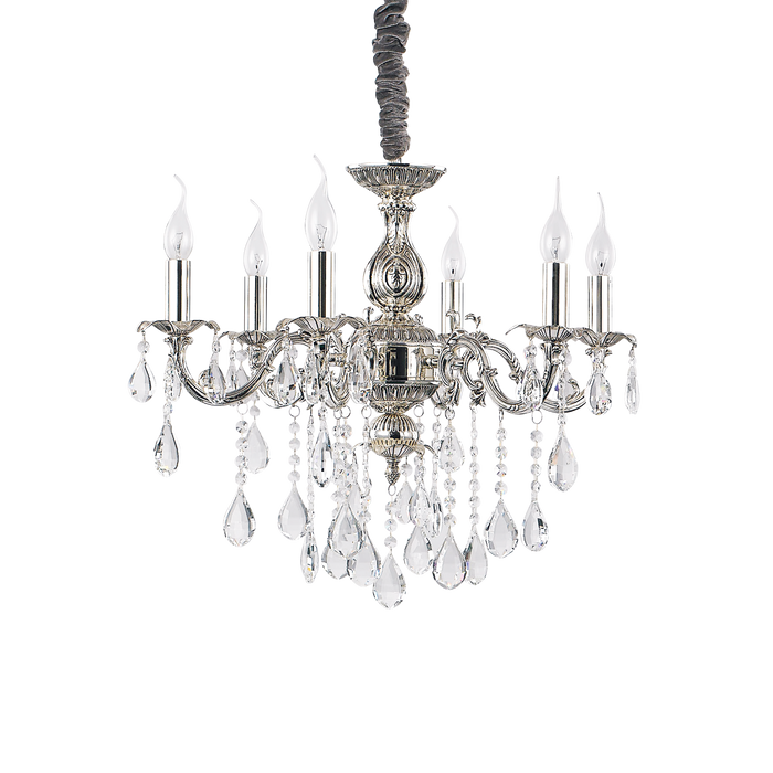 Candelabru Cristal IMPERO Ideal Lux, E14 max 6 x 40W, Argintiu