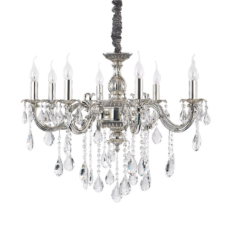 Candelabru Cristal IMPERO Ideal Lux, E14 max 8 x 40W, Argintiu