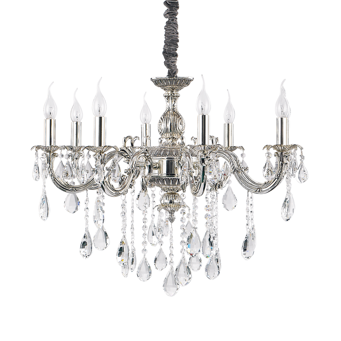 Candelabru Cristal IMPERO Ideal Lux, E14 max 8 x 40W, Argintiu