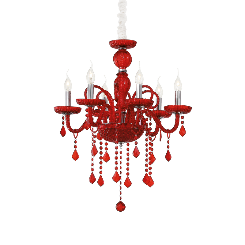 Candelabru Cristal GIUDECCA Ideal Lux, E14 max 6 x 40W, Rosu