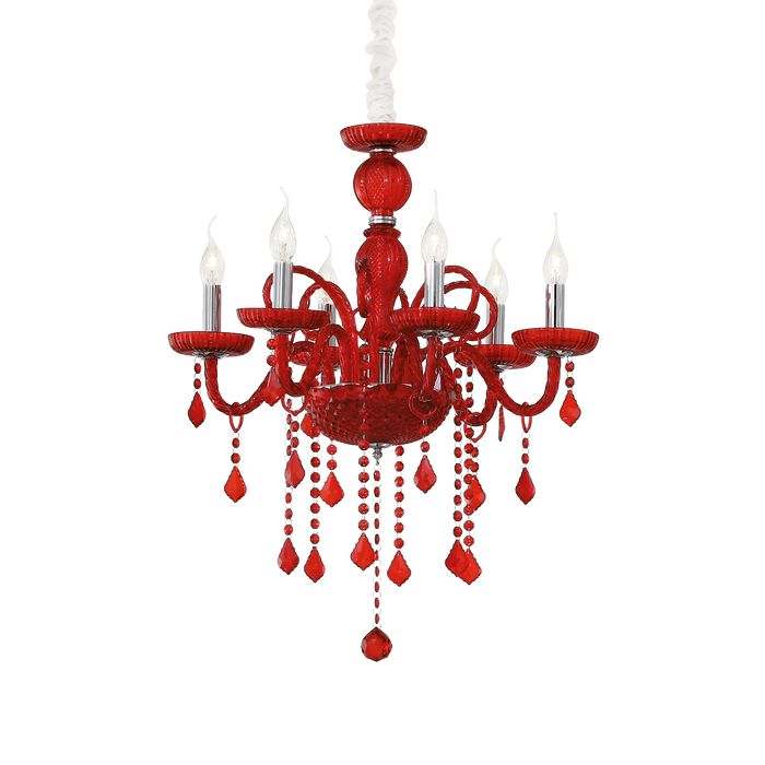 Candelabru Cristal GIUDECCA Ideal Lux, E14 max 6 x 40W, Rosu