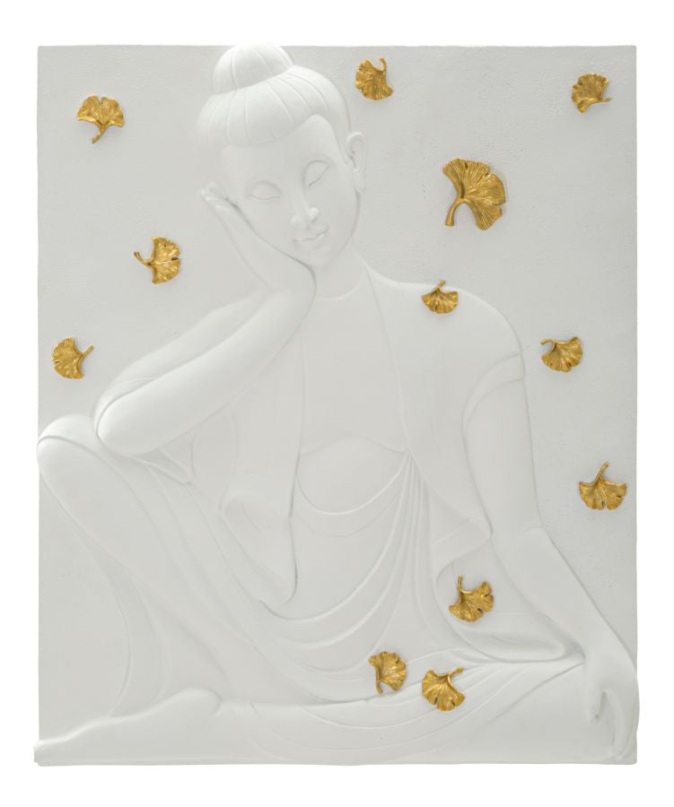 Decorațiune Perete Mauro Ferretti Buddha, White,Gold, 46x56 cm