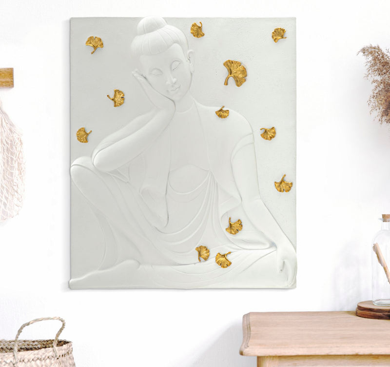 Decorațiune Perete Mauro Ferretti Buddha, White,Gold, 46x56 cm