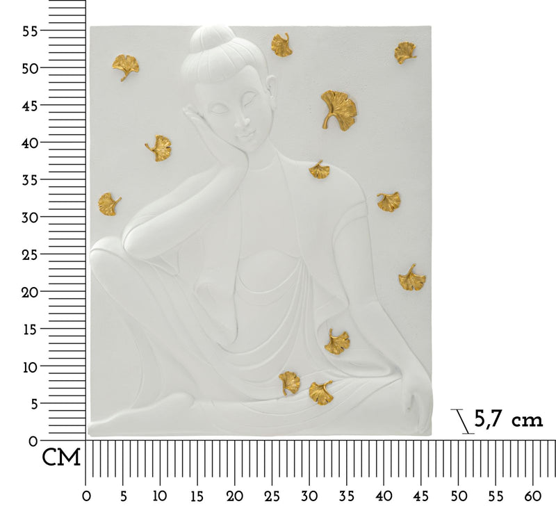 Decorațiune Perete Mauro Ferretti Buddha, White,Gold, 46x56 cm