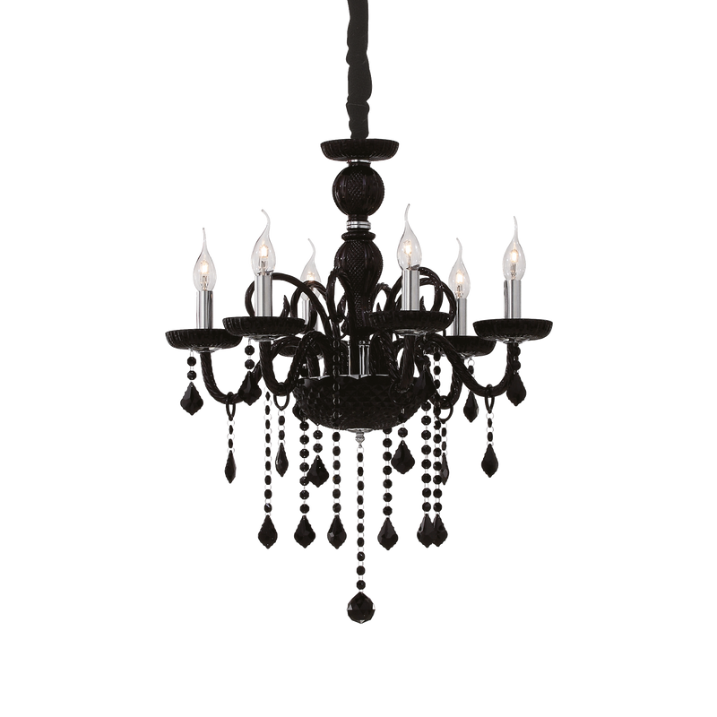 Candelabru Cristal GIUDECCA Ideal Lux, E14 max 6 x 40W, Negru