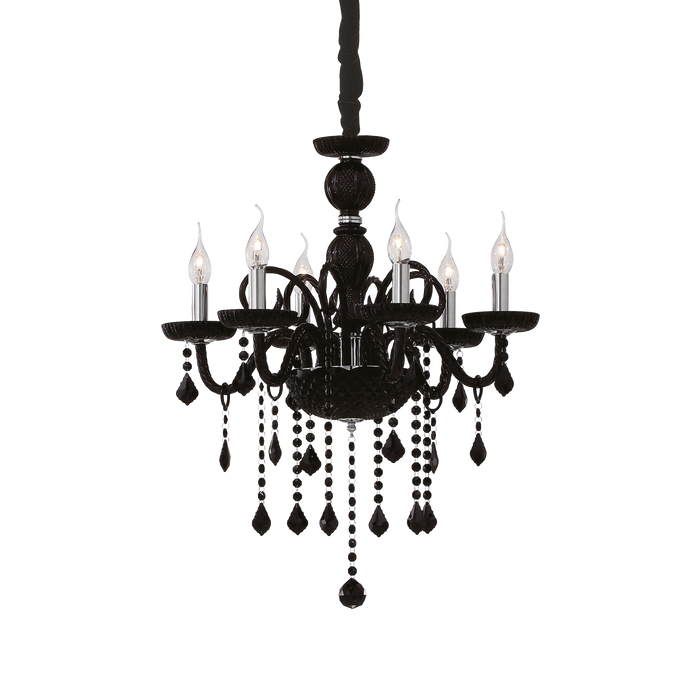 Candelabru Cristal GIUDECCA Ideal Lux, E14 max 6 x 40W, Negru