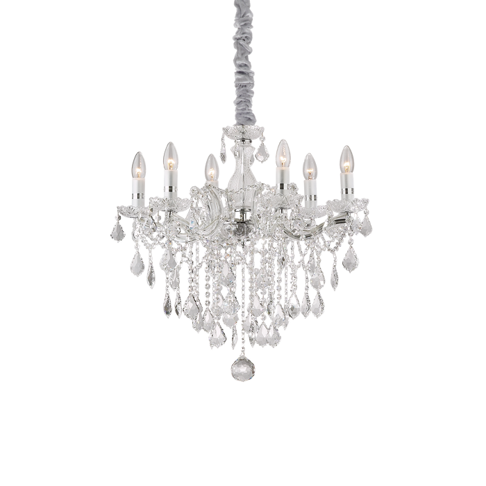 Candelabru Cristal FLORIAN Ideal Lux, E14 max 6 x 40W, Crom