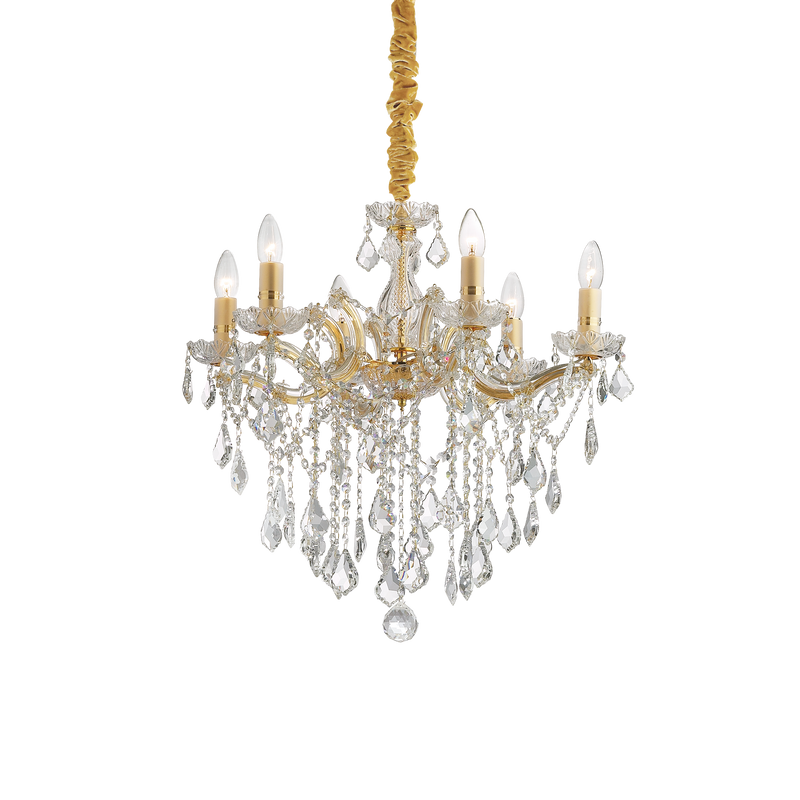 Candelabru Cristal FLORIAN Ideal Lux, E14 max 6 x 40W, Auriu