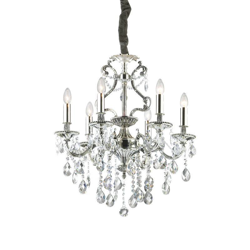 Candelabru Cristal GIOCONDA Ideal Lux, E14 max 6 x 40W, Argintiu