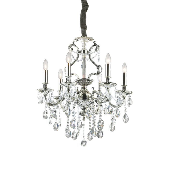 Candelabru Cristal GIOCONDA Ideal Lux, E14 max 6 x 40W, Argintiu