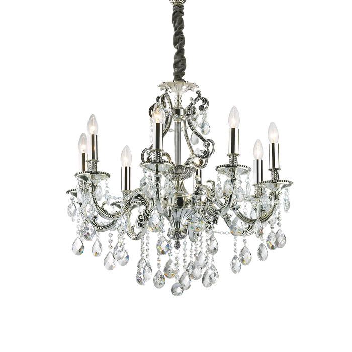 Candelabru Cristal GIOCONDA Ideal Lux, E14 max 8 x 40W, Argintiu