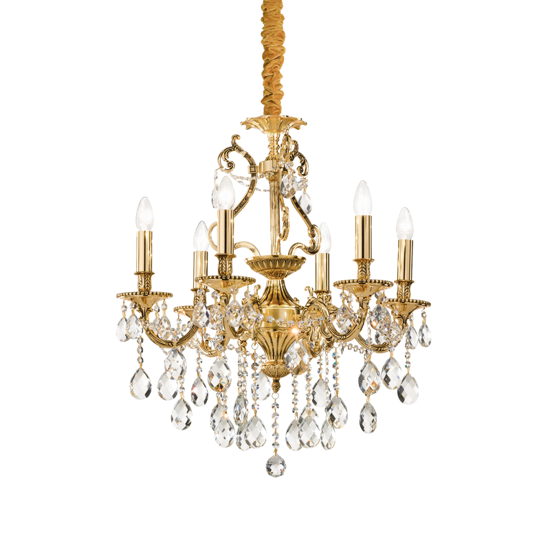 Candelabru Cristal GIOCONDA Ideal Lux, E14 max 6 x 40W, Auriu