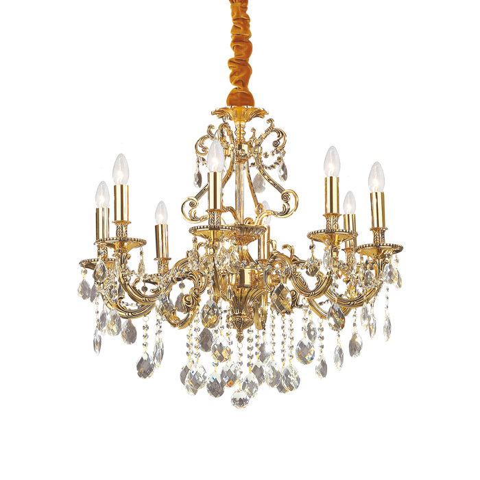 Candelabru Cristal GIOCONDA Ideal Lux, E14 max 8 x 40W, Auriu