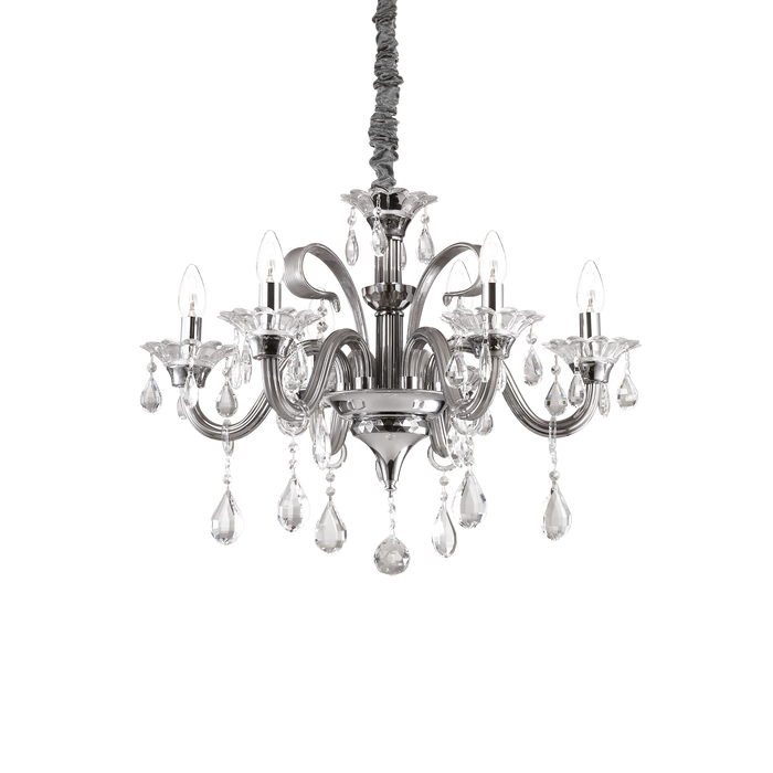 Candelabru Cristal COLOSSAL Ideal Lux, E14 max 6 x 40W, Gri