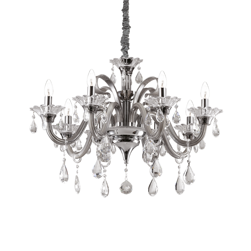 Candelabru Cristal COLOSSAL Ideal Lux, E14 max 8 x 40W, Gri