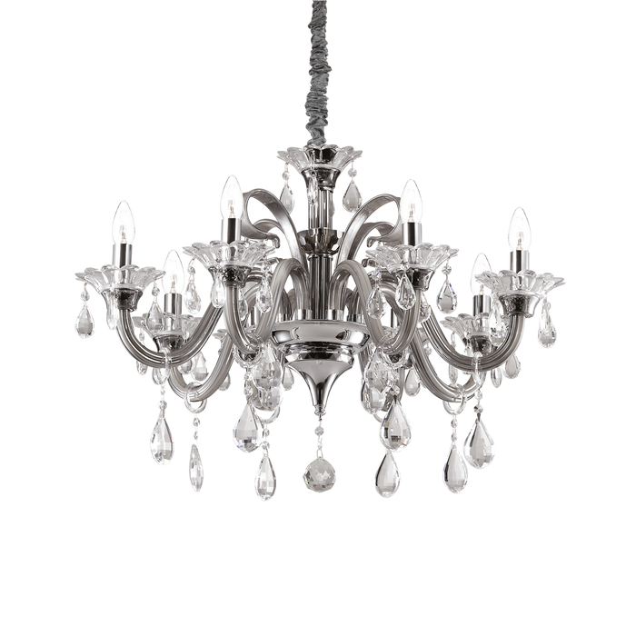 Candelabru Cristal COLOSSAL Ideal Lux, E14 max 8 x 40W, Gri