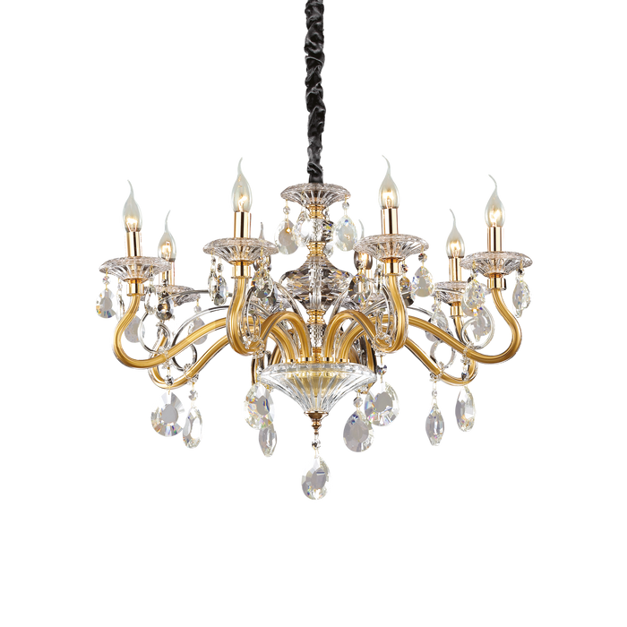 Candelabru Cristal NEGRESCO Ideal Lux, E14 max 8 x 28W, Auriu