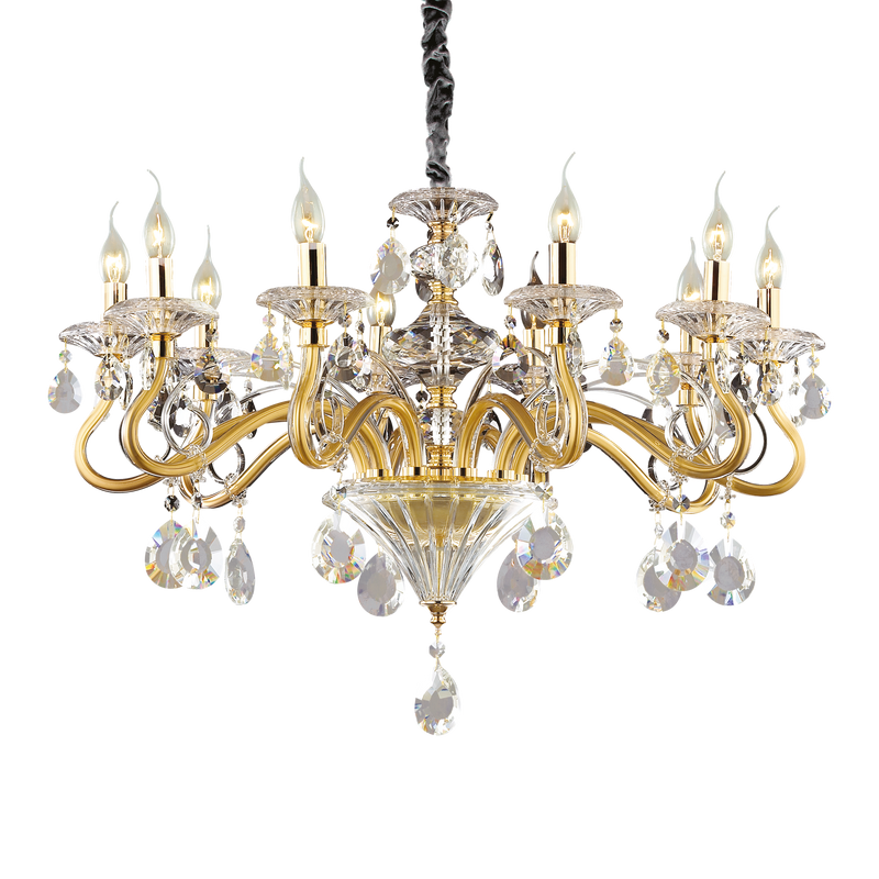 Candelabru Cristal NEGRESCO Ideal Lux, E14 max 10 x 28W, Auriu