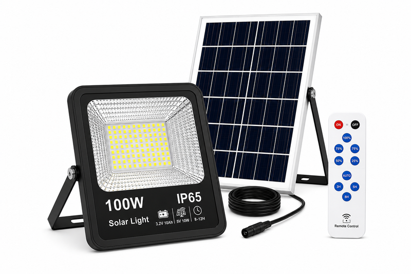 Proiector LED SMD cu panou solar și telecomandă, 100W, 6500K, IP65