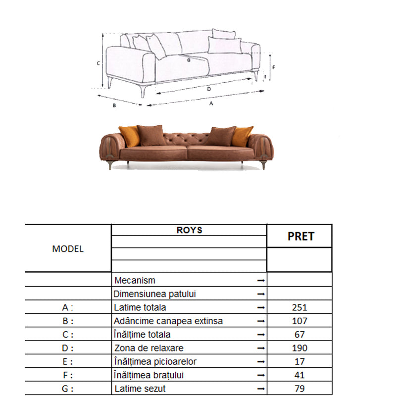 Canapea Roys Inev Asi Home, Maro inchis, lungime 251cm, latime 107cm, inaltime 67cm
