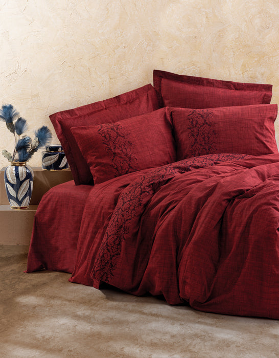 Set Lenjerie de Pat Ranforce Single Asi Home Sooty - Claret Red Bumbac 160|160|50X220|240|70 cm