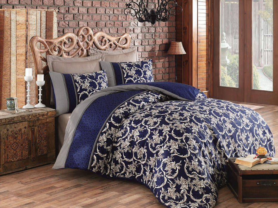 Set Lenjerie Satinată pentru Pat Dublu Asi Home Pera - Dark Blue Bumbac 200|240|50X220|260|70 cm