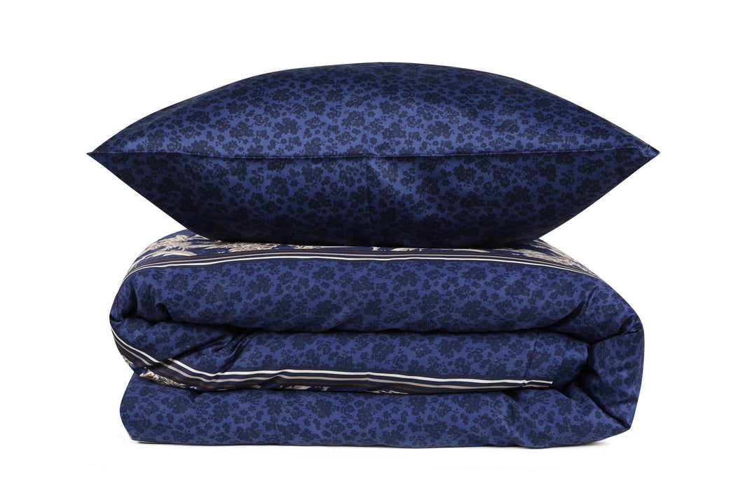 Set Lenjerie Satinată pentru Pat Dublu Asi Home Pera - Dark Blue Bumbac 200|240|50X220|260|70 cm