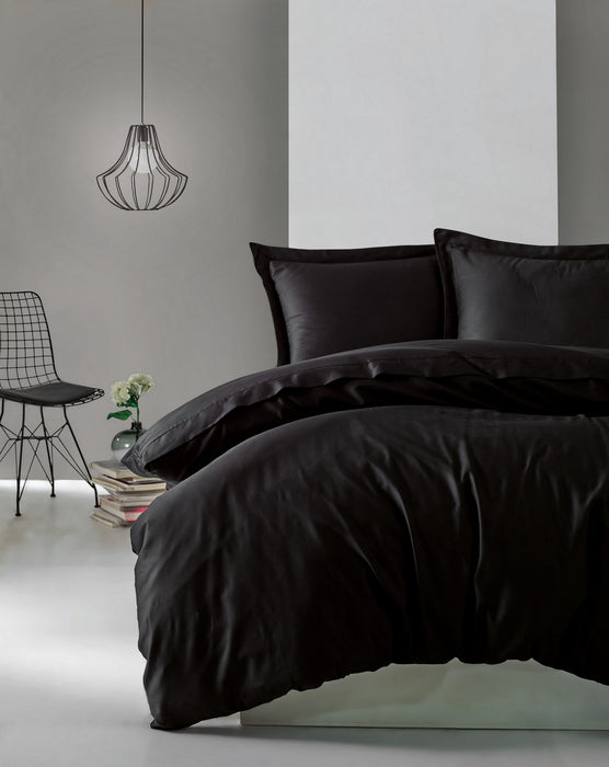 Set Lenjerie de Pat Dublu, Satin Premium Asi Home Elegant - Black Bumbac 200|240|50X220|260|70 cm