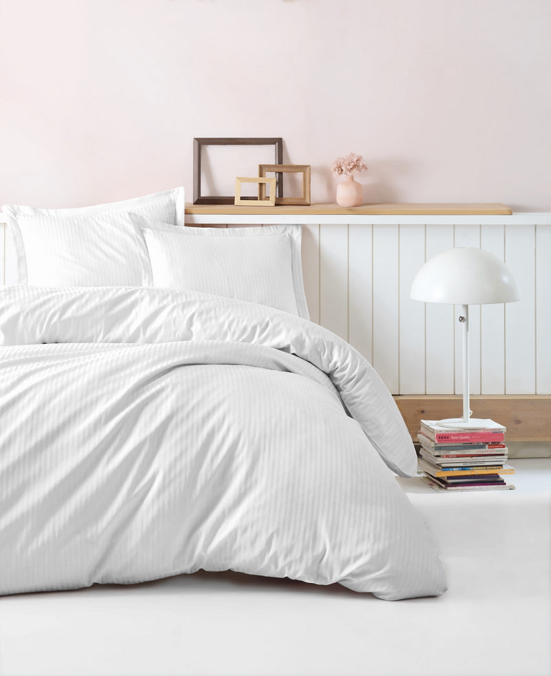 Set Lenjerie Satinată pentru Pat Dublu Asi Home Stripe - White Bumbac 200|240|50X220|260|70 cm