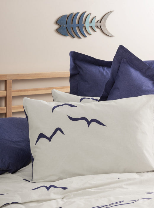 Set Lenjerie Ranforce de Pat Dublu Asi Home Larum - Dark Blue Bumbac 200|240|50X220|260|70 cm