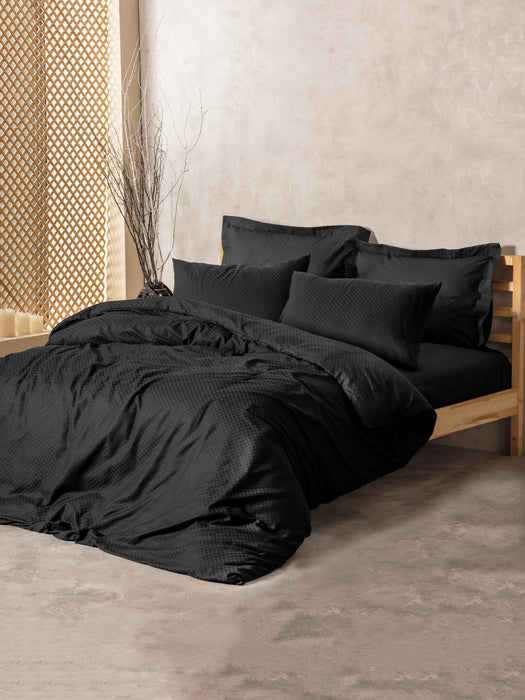 Set Lenjerie Ranforce de Pat Dublu Asi Home Plaid - Black Bumbac 200|240|50X220|260|70 cm