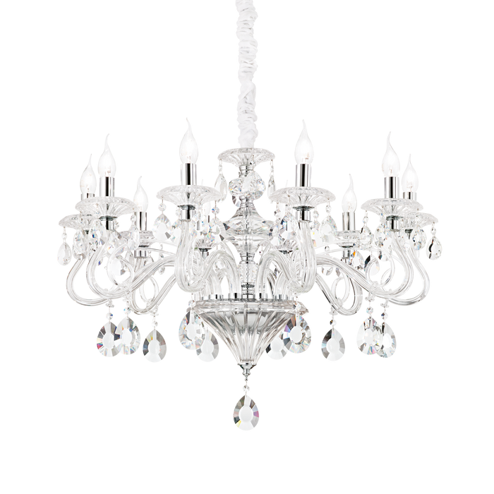 Candelabru Cristal NEGRESCO Ideal Lux, E14 max 10 x 28W, Transparent