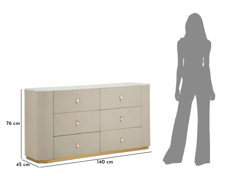 Comodă Mauro Ferretti Beauty Dresser, Crem/Auriu, 140x76 cm
