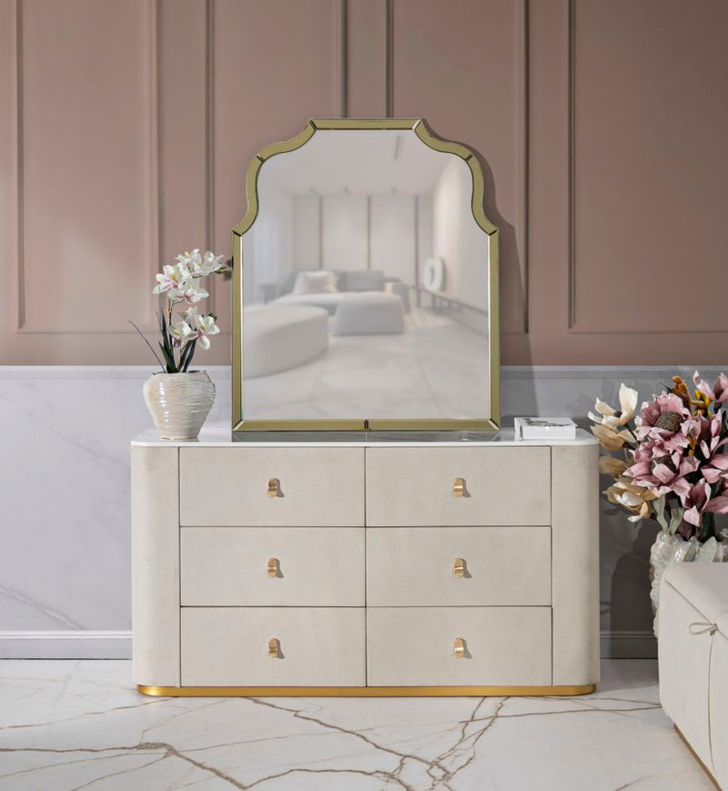 Comodă Mauro Ferretti Beauty Dresser, Crem/Auriu, 140x76 cm