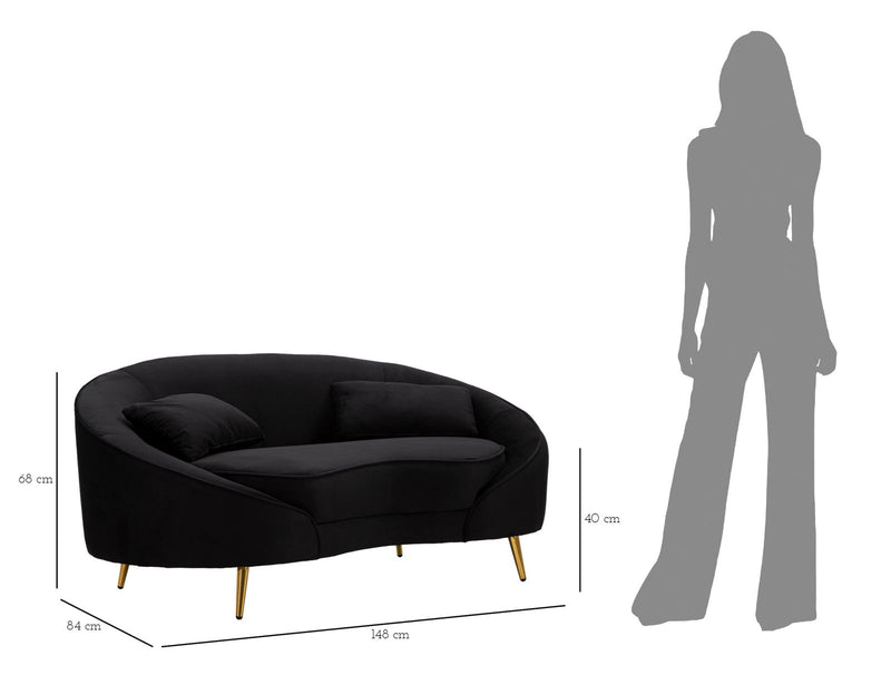 Canapea Mauro Ferretti 2 Oslo cu, Negru Ang Auriu, 148x68 cm