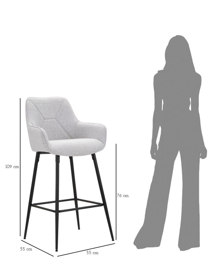Set 2 scaune de bar din lemn și tesatura Mauro Ferretti GREY, gri & negru, 55×55×109 cm