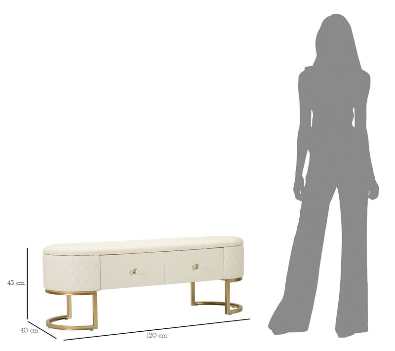 Bancă Mauro Ferretti cu Sharon, Alb/Auriu, 120x43 cm