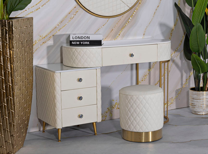 Taburet Mauro Ferretti Rotund Sharon, Alb/Auriu, Ø36 cm