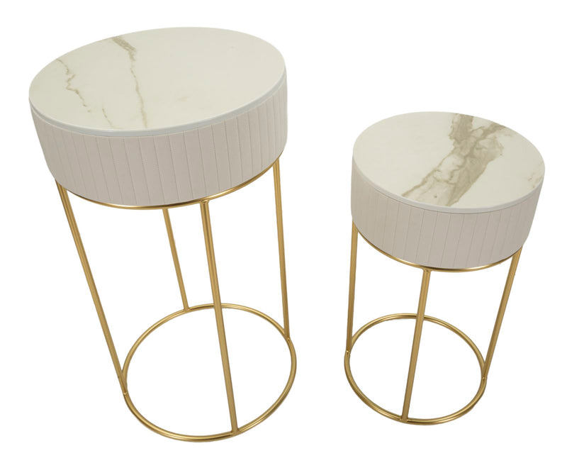 Măsuță Mauro Ferretti Tables Wedding Rotund, Crem/Auriu, Ø50 cm