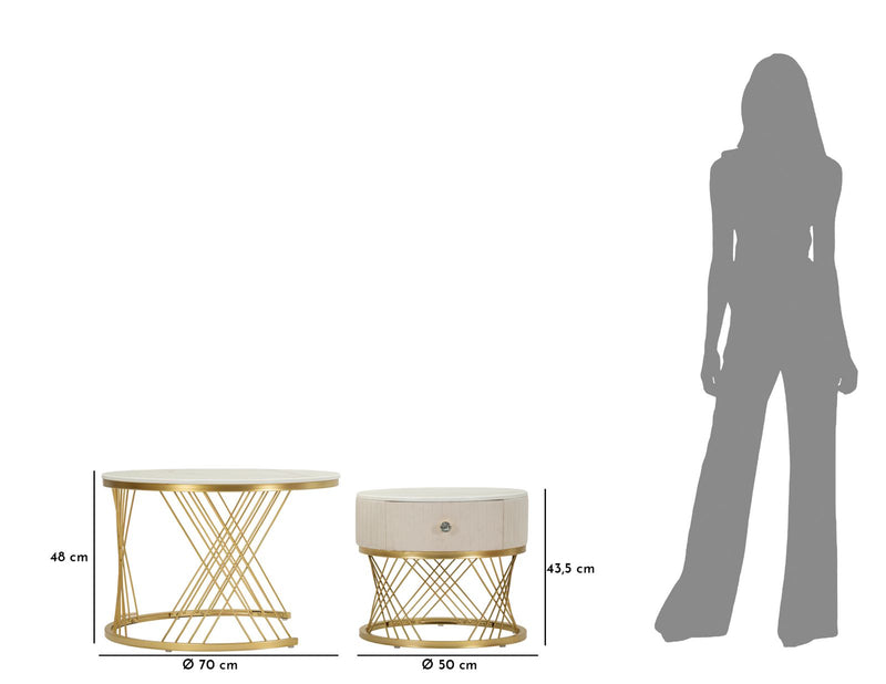 Măsuță de Cafea Mauro Ferretti S Votix, Crem/Auriu, Ø70 cm